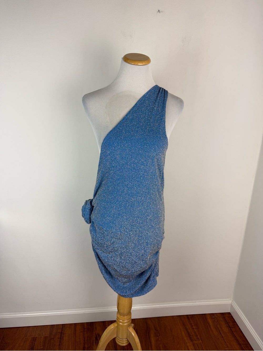Bahia Maria Oriana One Shoulder Mini Dress Swim Coverup Blue Size S
